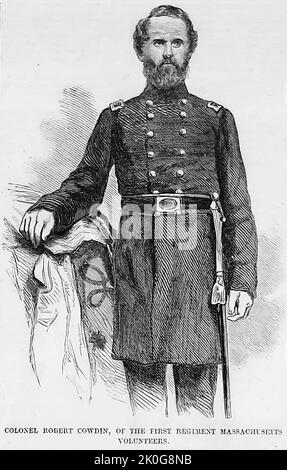 Portrait of Colonel Robert Cowdin, of the First Regiment Massachusetts Volunteers (1861). 19th century illustration from Frank Leslie's Illustrated Newspaper Stock Photo