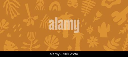 Abstract floral pattern for design. Ocher color vector banner. Stock Vector