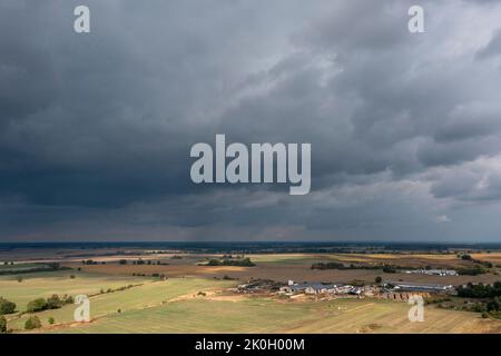 Dark rain clouds pass over the Fläming in eastern Saxony-Anhalt, Leitzkau, Saxony-Anhalt, Germany Stock Photo
