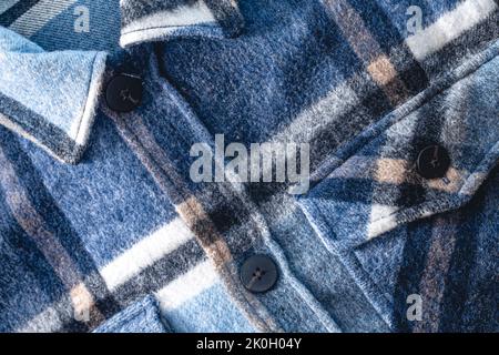 Close-up, autumn warm textural blue plaid shirt. Stock Photo