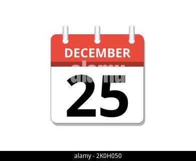 December, 25th calendar icon vector, concept of schedule, business and tasks Stock Vector