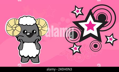 chibi kid ram cartoon background poster illustration in vector format Stock Vector