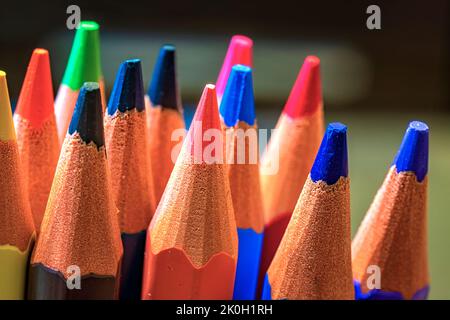 Macro background of the pencil as an element for design. Colored pencils closeup Stock Photo