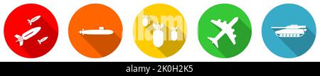 Set of colorful web flat design military vector icons, army, war concept illustration Stock Vector