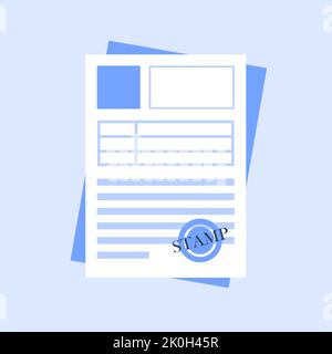 Document icon with stamp in blue style. Stock Vector