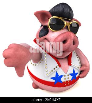 Fun 3D cartoon illustration of a pig rocker Stock Photo