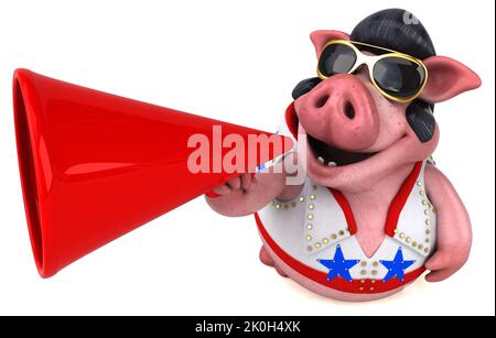 Fun 3D cartoon illustration of a pig rocker Stock Photo