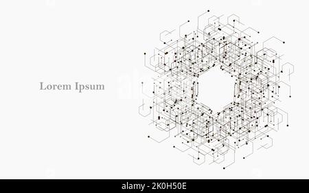 abstract black white hexagon, network image, geometric texture background, scientific technology, futuristic concept Stock Photo