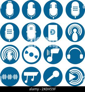 Collection of podcasting icons, modern and retro devices. Nice design, vector illustration for Podcast Day and Radio day. Stock Vector