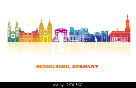 Colourfull Skyline panorama of city of Heidelberg, Germany - vector illustration Stock Vector