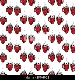 Endless Pattern with Coffee Beans and Abstract Stylized cup on a transparent background. Line Art. Trendy print design. Lifestyle. Happy day of coffee. Suitable for poster wallpaper, congratulations Stock Vector