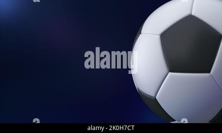 Soccer ball in goal on blue background. 3D rendering. Stock Photo