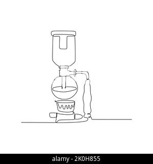 Siphon coffee machine distillation pot home coffee maker - Continuous one line drawing vector illustration hand drawn style design for food and drink Stock Vector