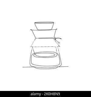 V60 Glass Coffee Maker - Simple continuous one line drawing vector illustration for food and beverages concept Stock Vector