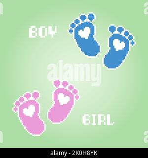 Pixel 8 bit baby footsteps. Traces of a baby born in vector illustration. Stock Vector