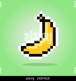 Banana pixels. Vector illustration of 8 bit game assets. Stock Vector