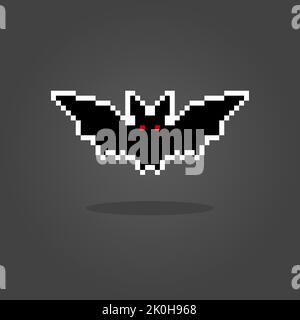 Pixel 8 bit bat. Animal game assets in vector illustration. Stock Vector