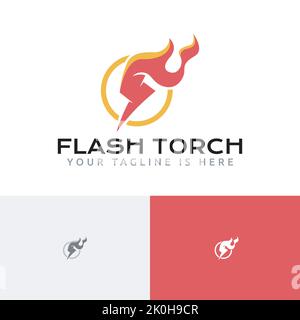Flash Torch Bolt Thunder Fire Flame Logo Stock Vector