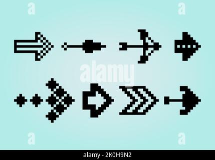 Arrow collection pixels. Vector illustration of 8 bit game assets. Stock Vector
