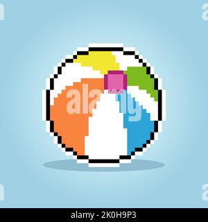 Pixel 8 bit Beach ball. Game assets icon in vector illustration. Stock Vector