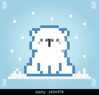 Pixel 8 bit polar bear. Pixel Animals in vector illustration for game assets and cross stitch pattern. Stock Vector