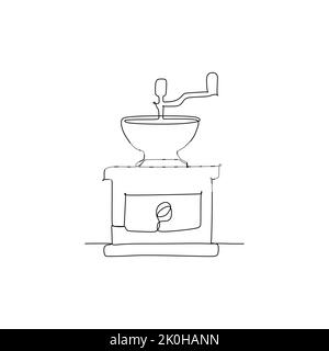 Vintage coffee mill isolated on white background. Kitchen appliance - Continuous one line drawing vector illustration hand drawn style design for food Stock Vector