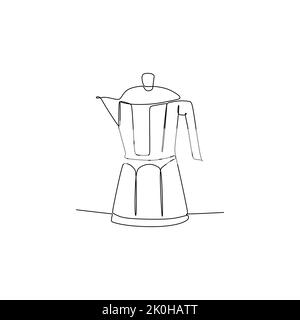 Moka pot coffee maker  -  Simple continuous one line drawing vector illustration for food and beverages concept Stock Vector