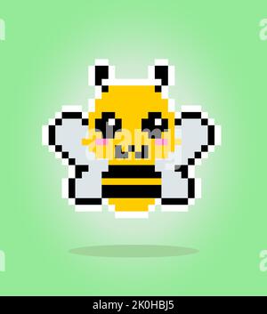 Pixel 8 bit bee. Animal game assets in vector illustration. Stock Vector