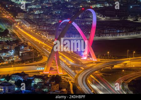 Al Wahda Bridge The Tallest Monument of City. known as 56 Bridge of Arch Doha City Stock Photo