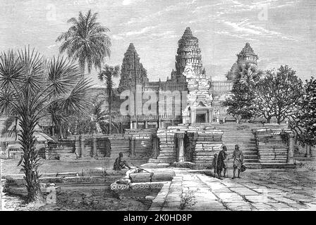 Angkor wat temple drawing Black and White Stock Photos