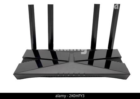 A router with four antennas isolated on a white background Stock Photo