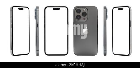 Antalya, Turkey - September 12, 2022: Newly released iPhone 14 Pro mockup set with different angles Stock Photo