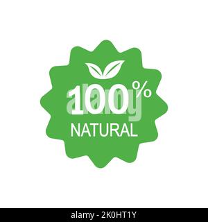 100 percents natural, organic product - sticker for hundred percent healthy food, vegetarian nutrition in leaf shape Stock Vector