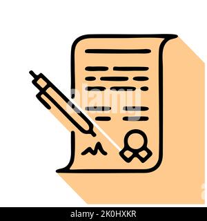 Signing contract flat line icon. Signature sign. Thin linear logo for financial services, document with pen vector illustration Stock Photo