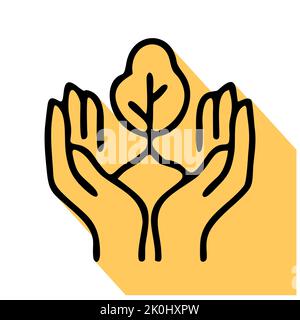 Hands and tree. logo, icon, sign, emblem, template Stock Photo - Alamy