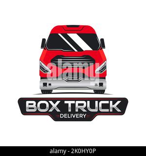 Business logo logistic truck design. Express cargo delivery company template idea front side truck illustration Stock Vector