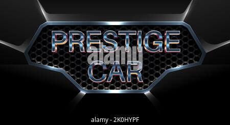 Prestige Car logo 3d text effect with shiny metallic car grill Stock Vector