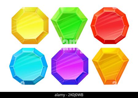 Diamond set in different colors, gemstone jewel in cartoon style ...