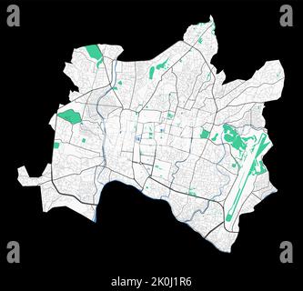 Kathmandu vector map. Detailed map of Kathmandu city administrative area. Cityscape panorama illustration. Road map with highways, streets, rivers. Stock Vector