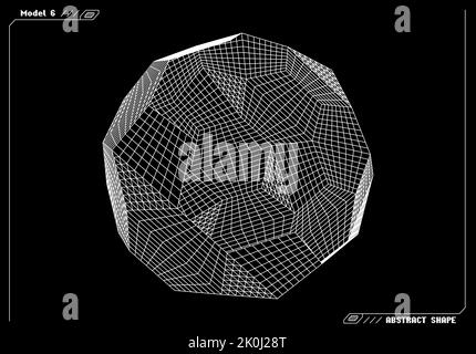 Abstract 3d wireframe shape or basic element with open edge. Science and technology geometric abstraction with deformed shape. Stock Vector
