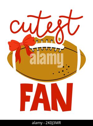 Cutest fan - baby boy football outfit. Cute hand drawn nursery football badge with handwritten lettering. Good for toddler clothes, sports team fun un Stock Vector