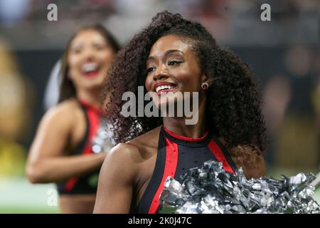 Atlanta, Georgia, USA. 11th Sep, 2022. Atlanta Falcons cheerleader on the sidelines during the game against the New Orleans Saints at Mercedes-Benz Stadium (Credit Image: © Debby Wong/ZUMA Press Wire) Stock Photo