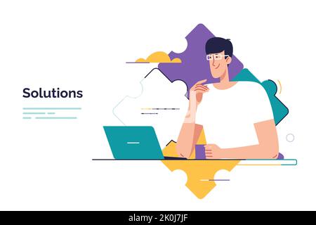 Vector illustration depicting a man is thinking about solving the problem Stock Vector