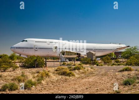 Boeing 747-300 Jumbo Jet body, stripped of wings and tail for parts, stored at aircraft boneyard in Pinal Airpark near Marana and Tucson, Arizona, USA Stock Photo