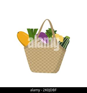 Eco friendly fabric bag with farm products. Stock Vector