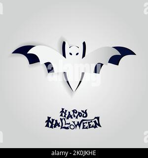 Business card, advertisement or banner for social networks of a bat to congratulate Halloween on cut paper. Happy Halloween Stock Vector