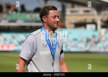 London, UK. 12th Sep, 2022. England's Ollie Robinson after the Third LV= Insurance Test match day 5 of 5 England vs New Zealand at The Kia Oval, London, United Kingdom, 12th September 2022 (Photo by Ben Whitley/News Images) in London, United Kingdom on 9/12/2022. (Photo by Ben Whitley/News Images/Sipa USA) Credit: Sipa USA/Alamy Live News Stock Photo