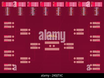 World Football 2022 playoff match schedule with groups and national flags.  Tournament bracket. 2022 Football results table, participating to the final  championship knockout. vector illustration 12506036 Vector Art at Vecteezy