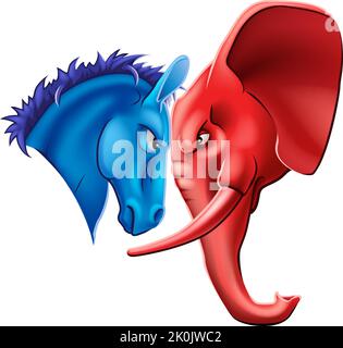 Elephant And Donkey Politics Election Face Off Stock Vector