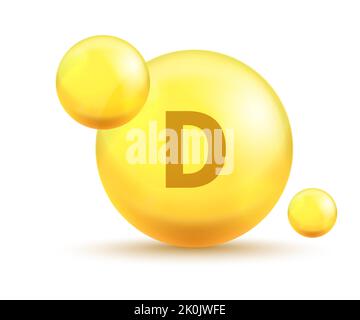 Vitamin golden capsules. Realistic 3d gold bubbles. Vector multivitamin pills Stock Vector